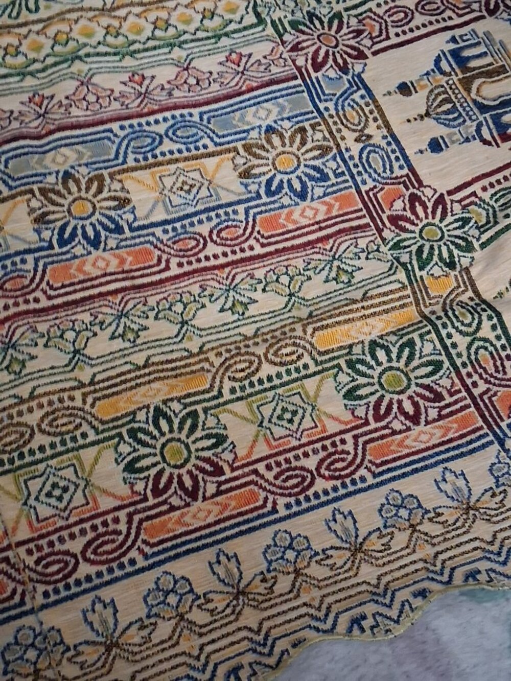 ✨Mid‑Century Italian Jacquard Bedspread 🌿 Horsemen Tapestry Luxe 94x78 - Picture 4 of 11